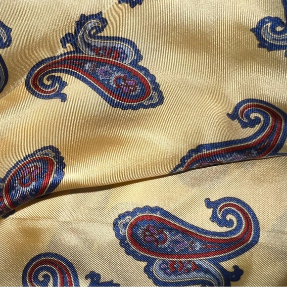 Silk Scarf Made in Italy Yellow with Blue Paisley 30x30 - Picture 4 of 9